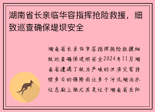 湖南省长亲临华容指挥抢险救援，细致巡查确保堤坝安全